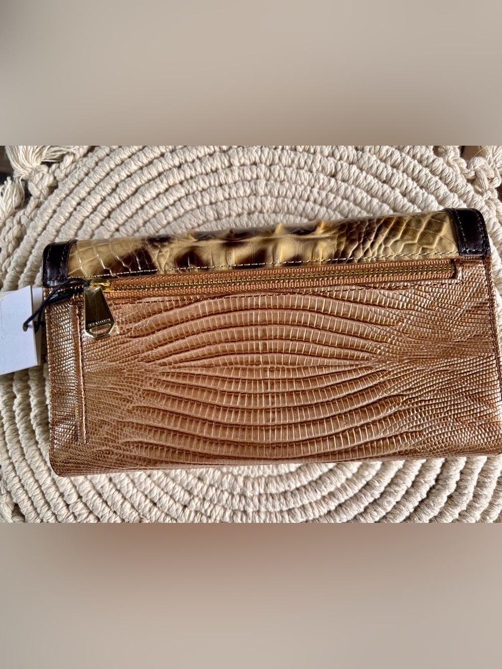 Brahmin Croc and Reptile Embossed Leather Soft Wallet in Summer Tortoise - Picture 7 of 9